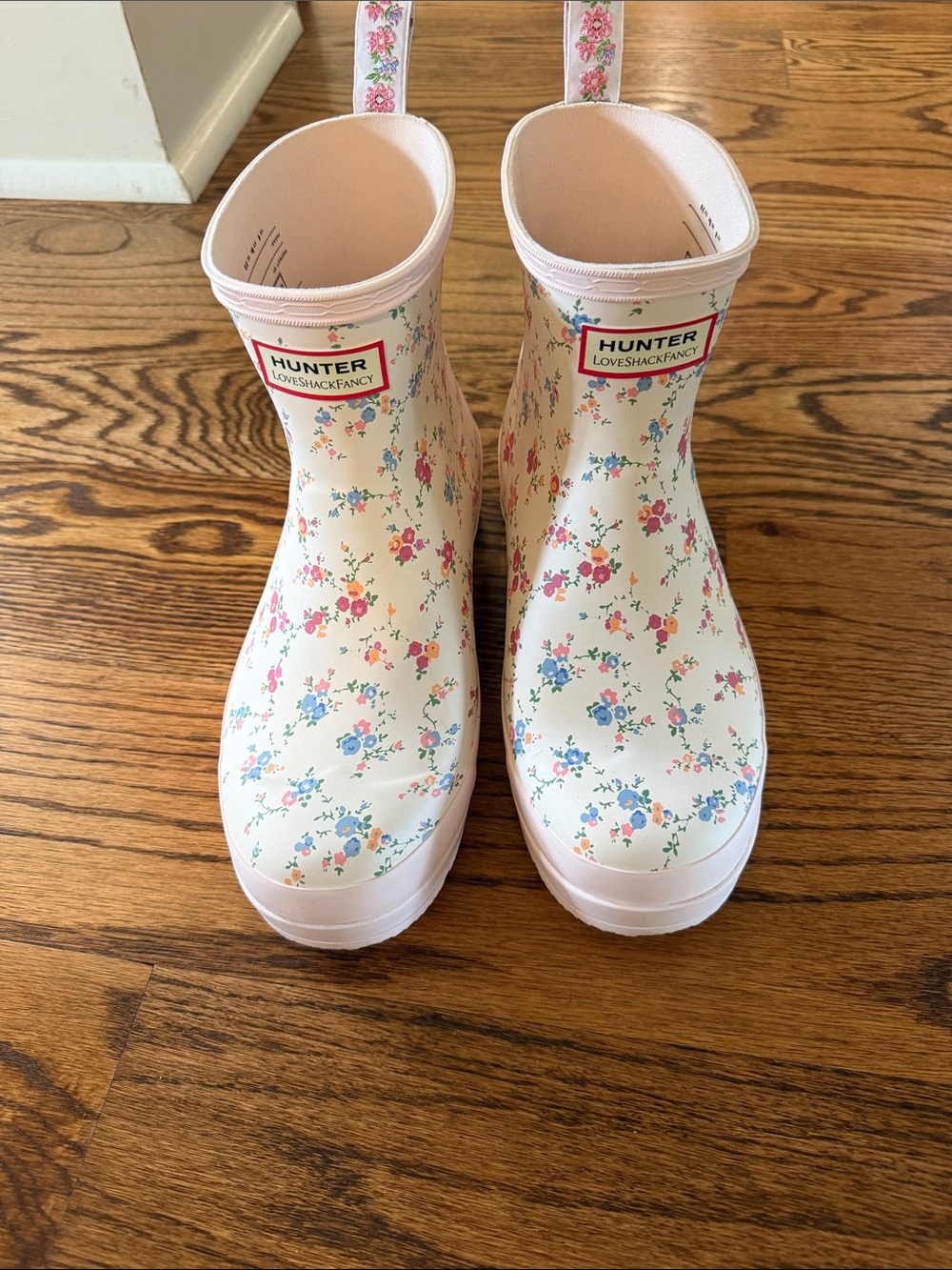 Hunter Kids Cream Floral Rain Boots with Pink and Blue Accents